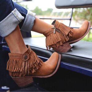 Liberty Black Fringe Brown Ankle Boots